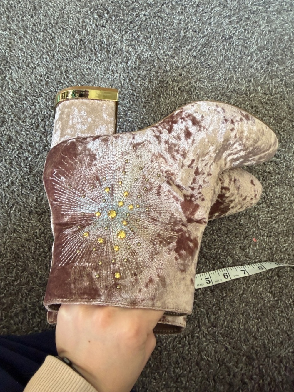 Crushed Velvet Embellished Ankle Boots in Blush/Brown/Mauve size 10 - Picture 7 of 12
